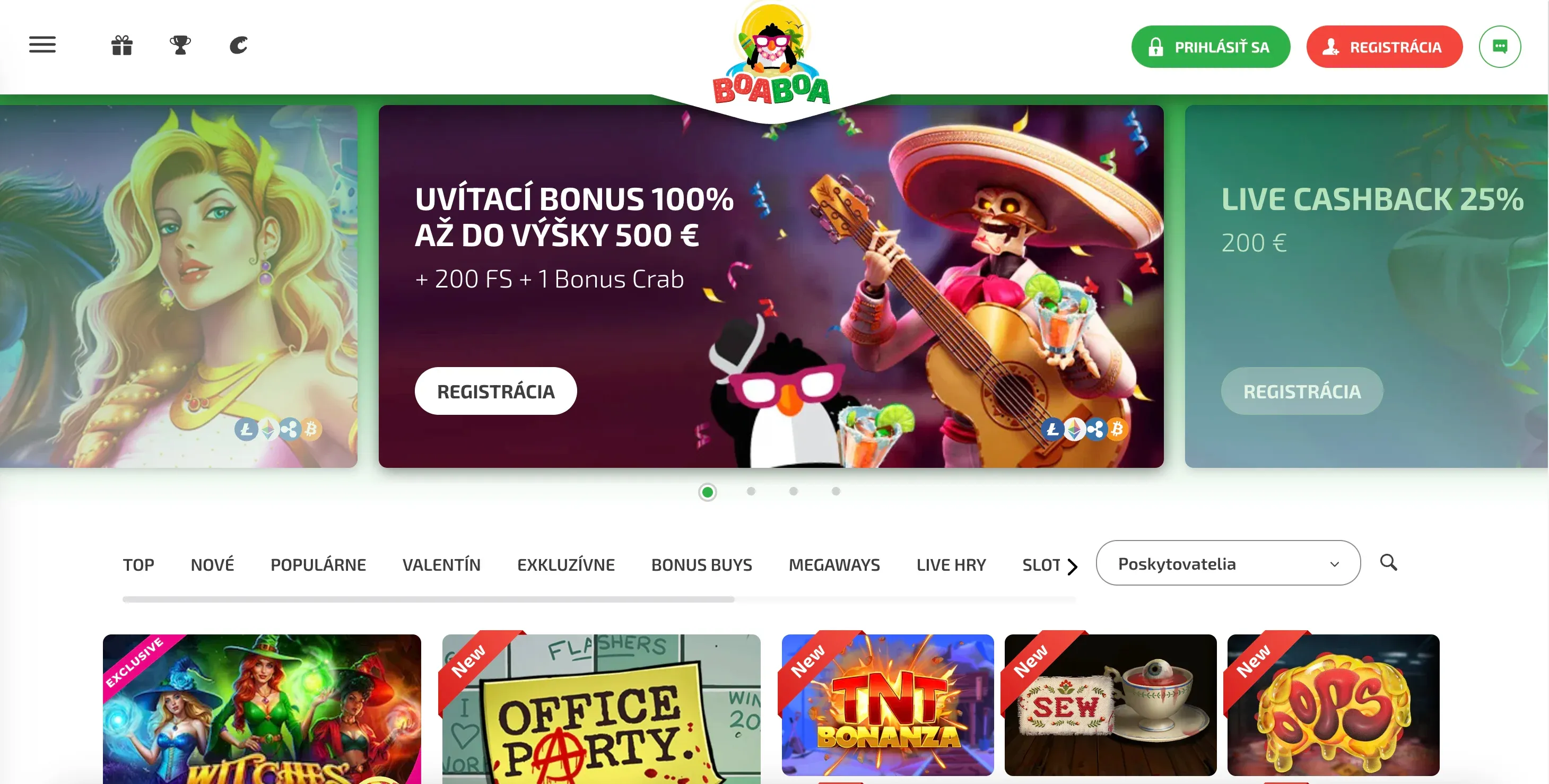 Domovská stránka Boaboa casino